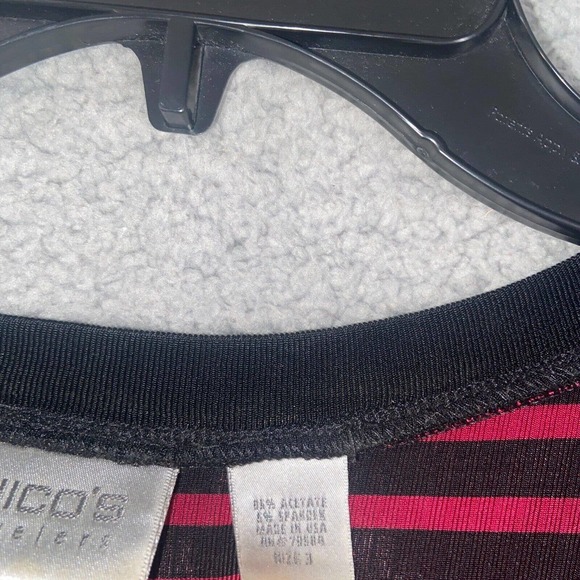Chico's T Shirt Womens 3 Red Black Stripes Short Sleeve Round Neck Casual Top - Picture 6 of 15